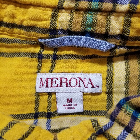 Merona top Medium plaid checks long sleeve button up down 100% cotton layering - Picture 15 of 16